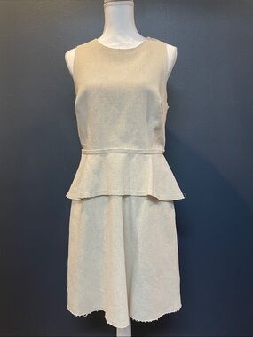 Banana Republic Canvas Raw Hem Cream Sleeveless Peplum Midi Dress